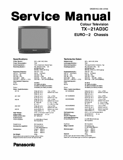 Panasonic TX-21AD3C PANASONIC 
TX-21AD3C
Chassis: EURO-2
Color television service manual